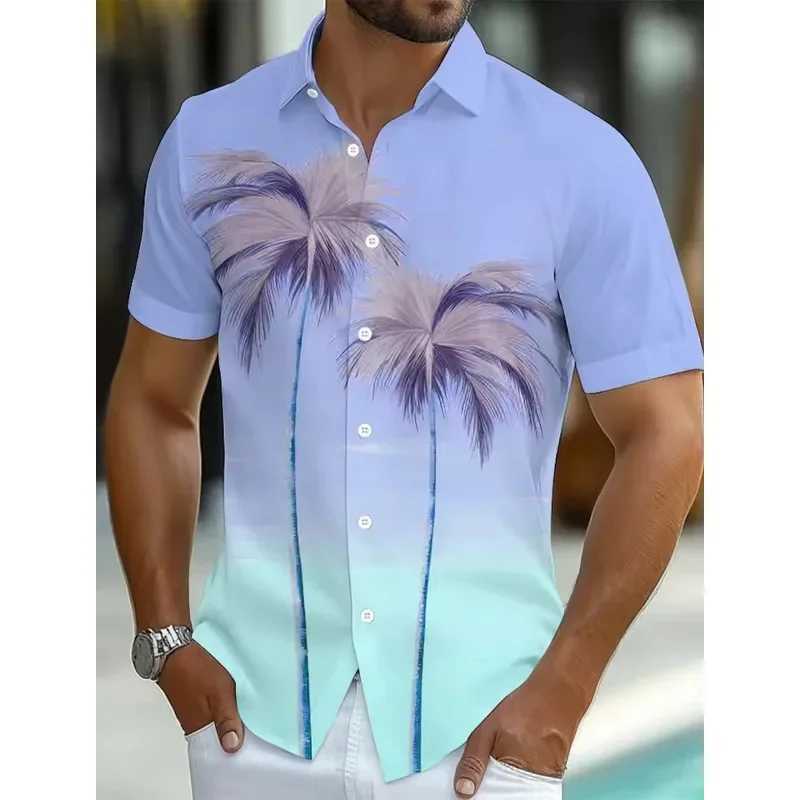 Mens Coconut Tree Gradient Tropical Plant Summer Shirt Button Up Shirt Hawaiian Shirt Short Sleeved Shirt M260305