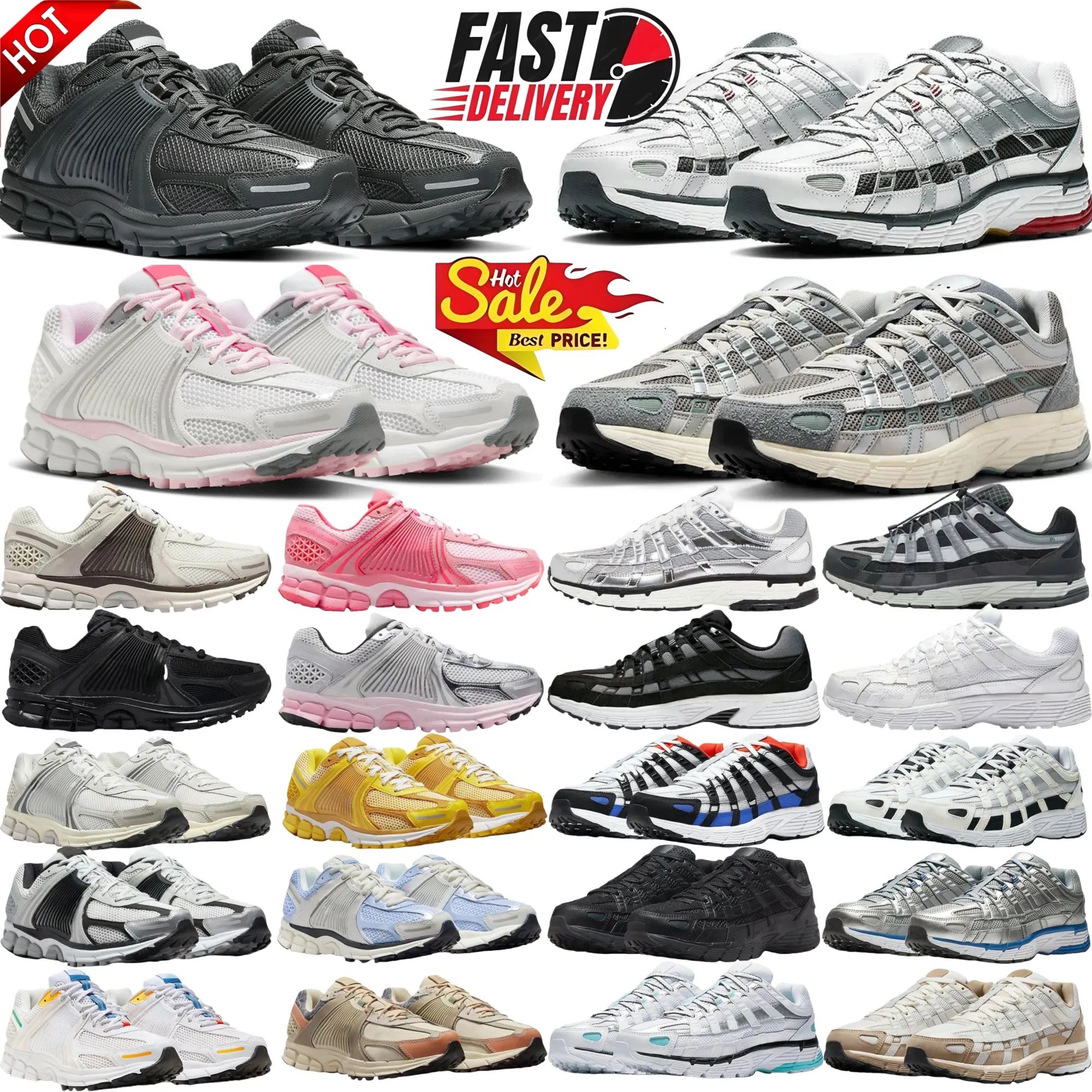 Designer Shoes 2026 Running shoes New P6000 Training Shoes vomero 5 Mens and womens Sneakers Metal Silver Three Black White Smoke gray Outdoor sports training shoes