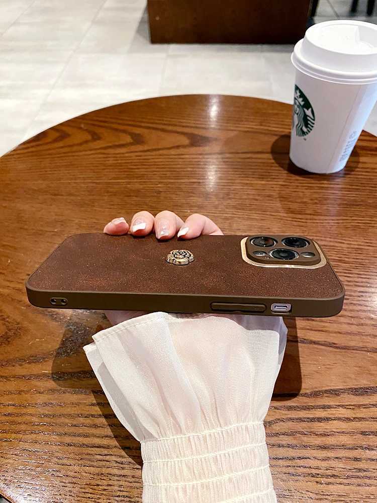 Luxury Suede Leather Metal Camellia Phone Case For iPhone 16 15 14 13 12 11 Pro Max X XS XR 16 Plus | Premium Fashion CoverT260305