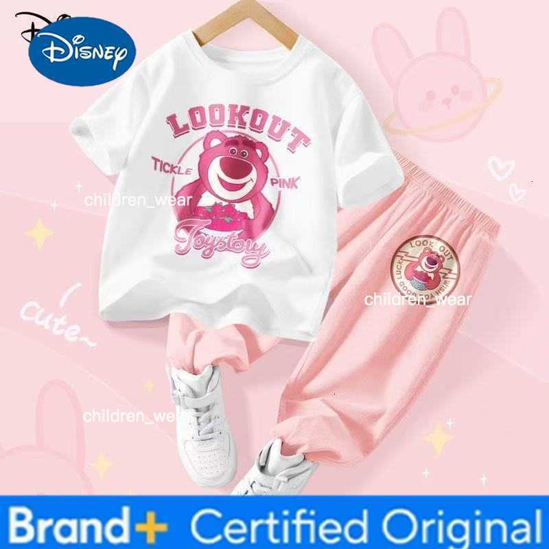 Disney Summer Baby Girl Clothes Set Children Minnie Cartoon Printing O-Neck T-shirt and Pants Two Pieces Suit Cotton Tracksuit H260305