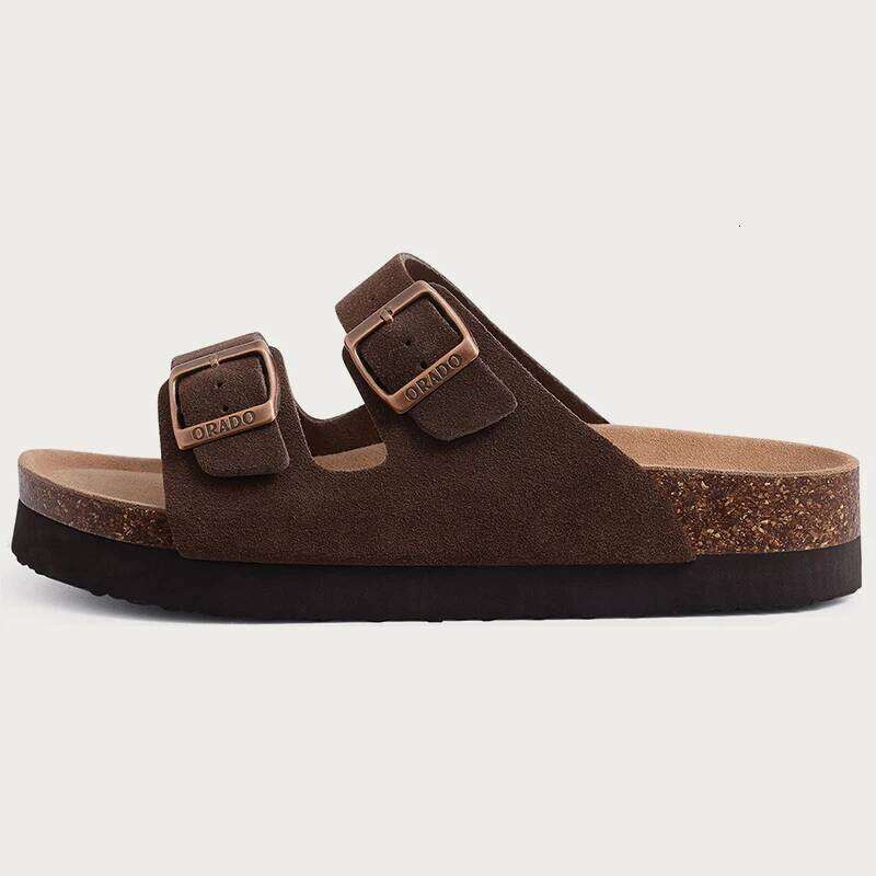 Kidmi Men Suede Clogs Cork Women Clog Slippers Classic Unisex Mules Summer Platform Antiskid House Sandals With Buckle