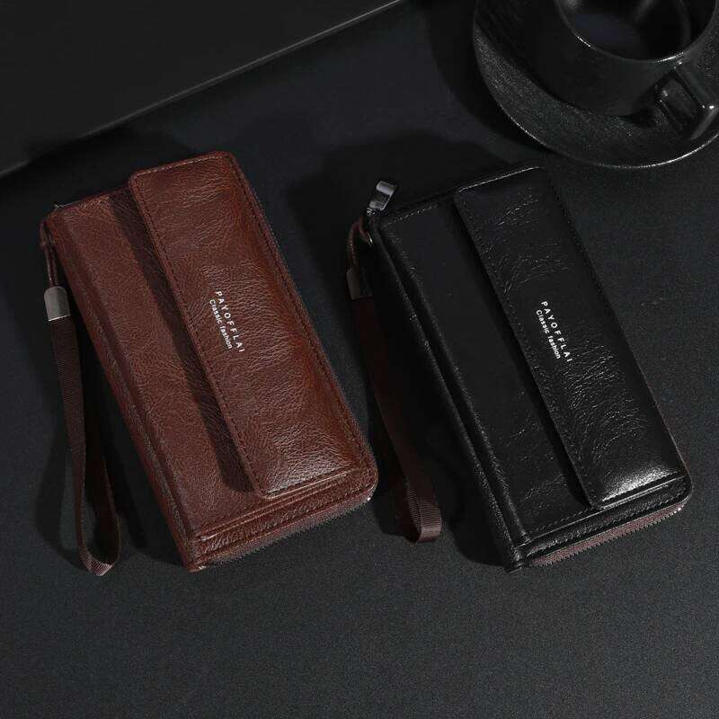 Men's PU Zipper Handbag Large Capacity Long Clutch Phone Bag Multi card Card Holder Coin Purse Wallet Double Layer C260304