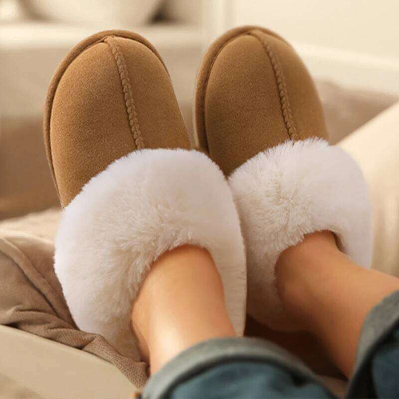 Kidmi Suede Plush House For Women Winter Fluffy Faux Fur Collar Soft Slippers High-density Memory Foam Indoor Shoes