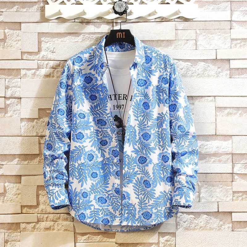 Mens Casual Fashion Multicolor Floral Long Sleeve Plus Size Shirt Shirt Size M-6XL M260305