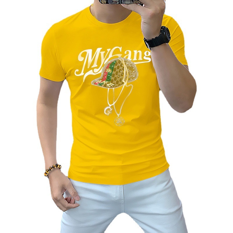 New Brand Fashionable European Style Short Sleeved T Shirt With Rhinestone Cap Round Neck Comfortable Breathable Short Sleeved Shirt Apparel Fashion T