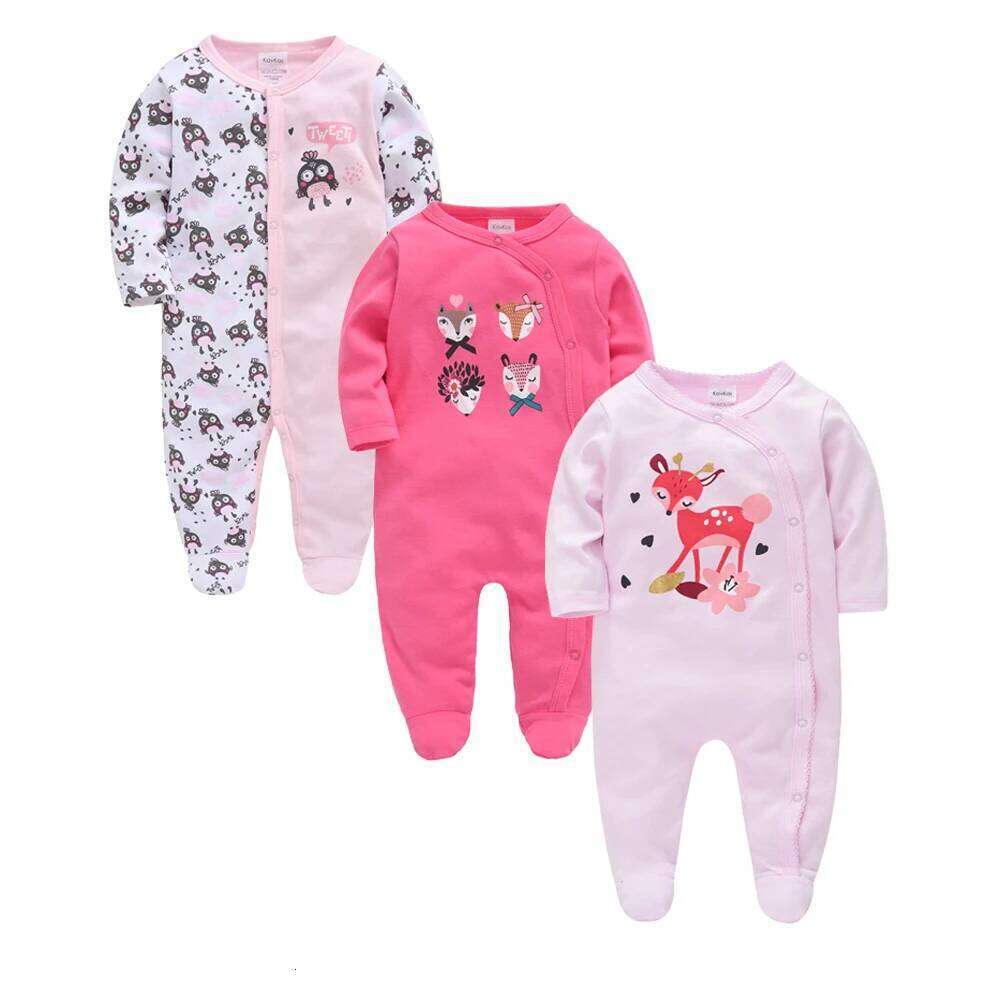 3 Pcs/lot 100% Cotton Baby Girls Clothes Set 0-12M Long Sleeve Newborn Boy Rompers Spring Autumn Carton Print Jumpsuit Z260304