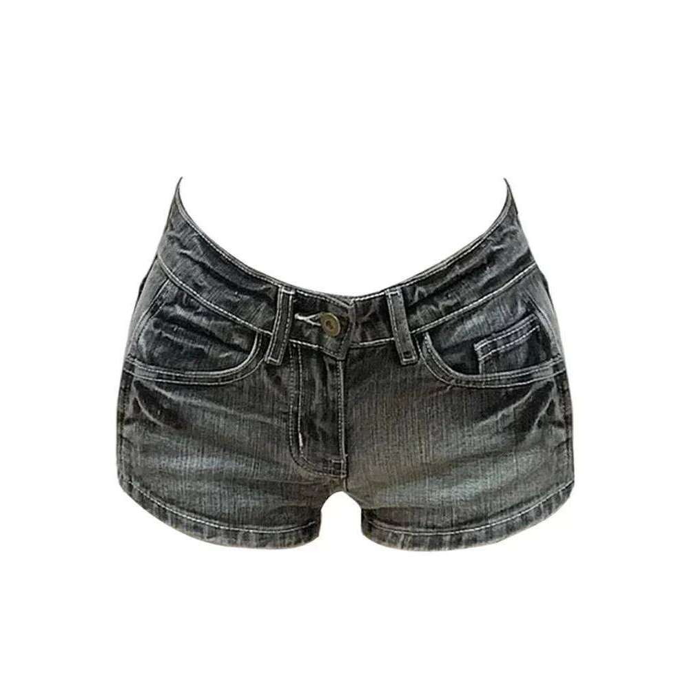 Women Emo Y2K Korean Streetwear Leopard Print Denim Mini Acubi Shorts Button Sexy Low Rise Short Trousers 2000s Alt Clothes XJ260305