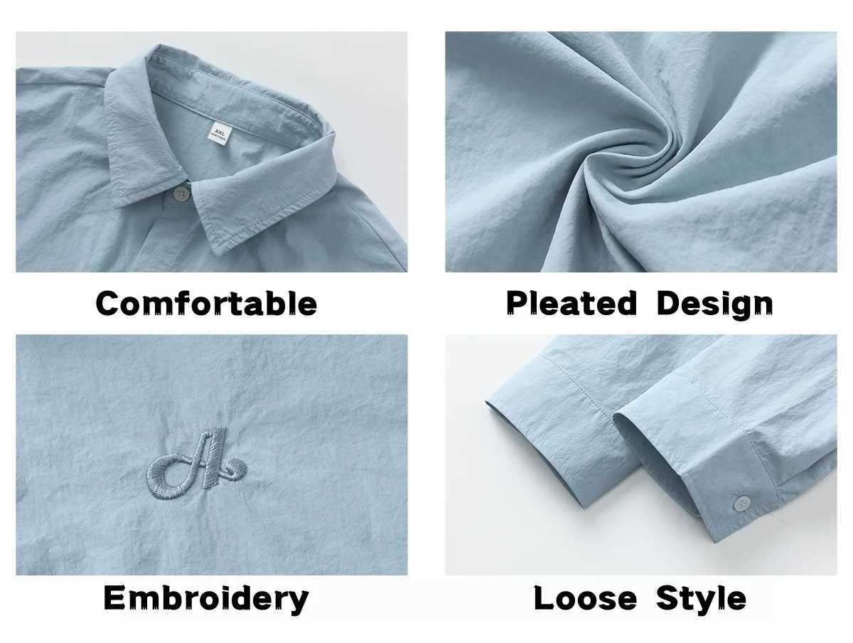 Pleated Long-Sleeved Shirt for Men Solid-Coloured Loose-Fit Shirt Jacket Soft and Versatile Outerwear Shirt M260305