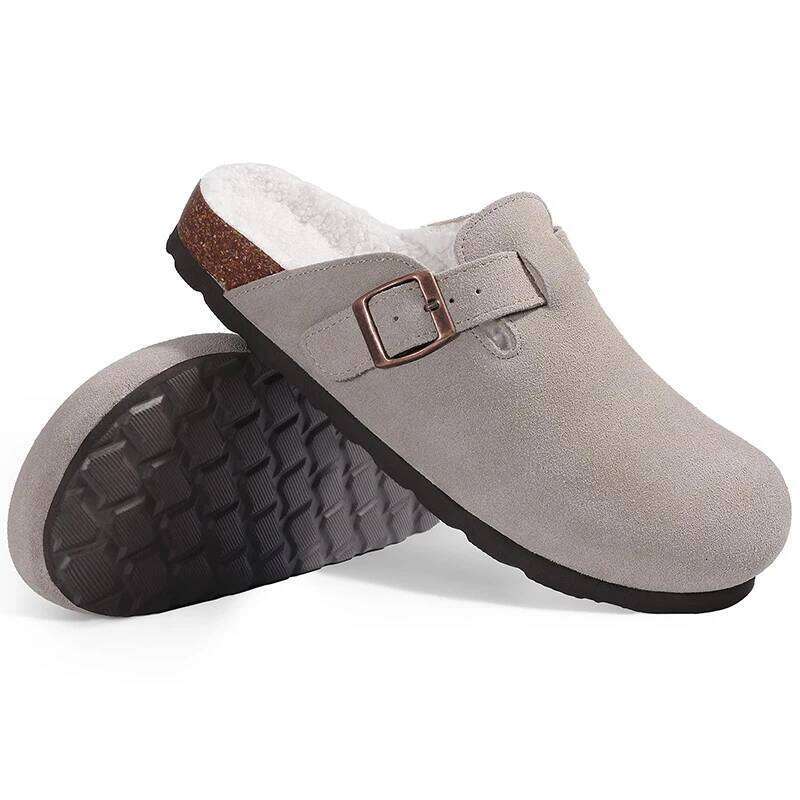 Kidmi Winter Casual Mules For Women and Men New Clogs Slippers With Adjustable Buckle Cow Suede Cork Insole Cozy Women's Sandals