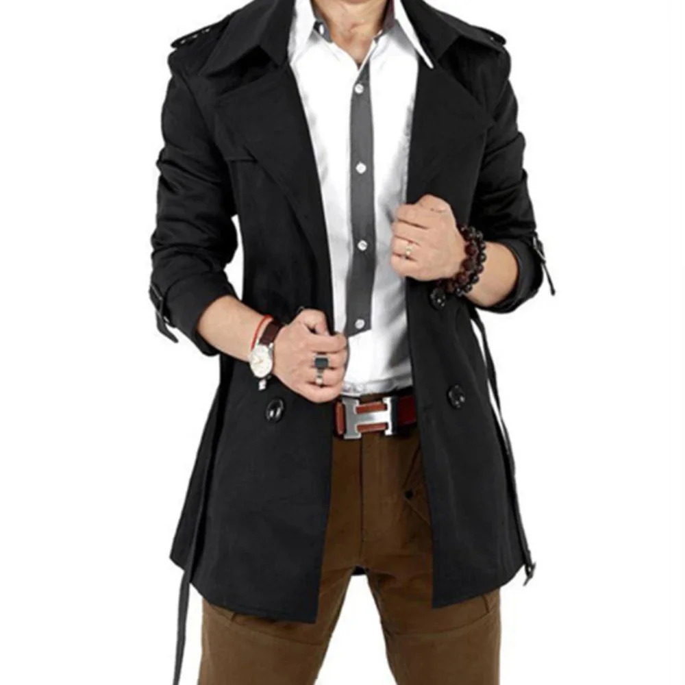 Autumn And Winter Mens MidLength Trench Coat Elegant British Solid Color Korean Style DoubleBreasted Casual 260302