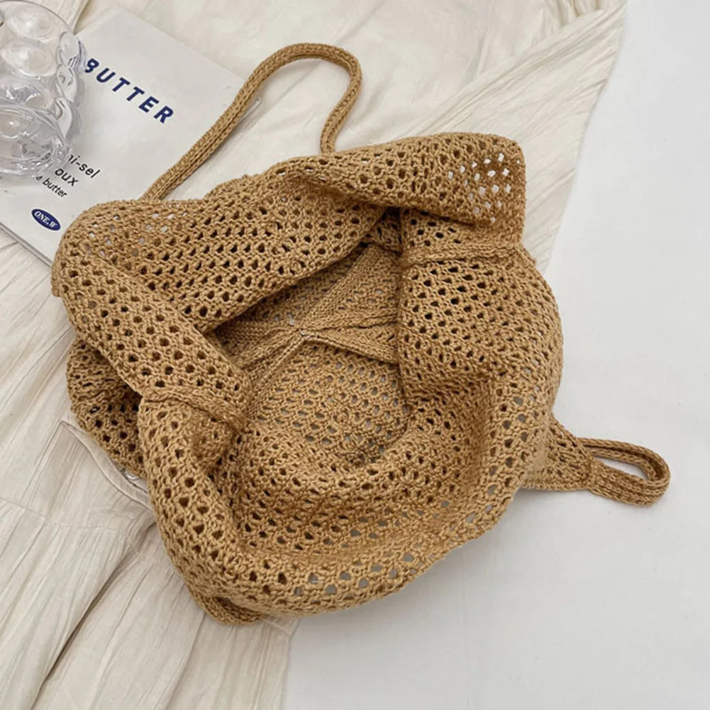 Women Knitting Shoulder Bag Large Capacity Knitting Underarm Bag Solid Crochet Tote Handbag Summer Mesh Beach Bag Hobo Bag 260303