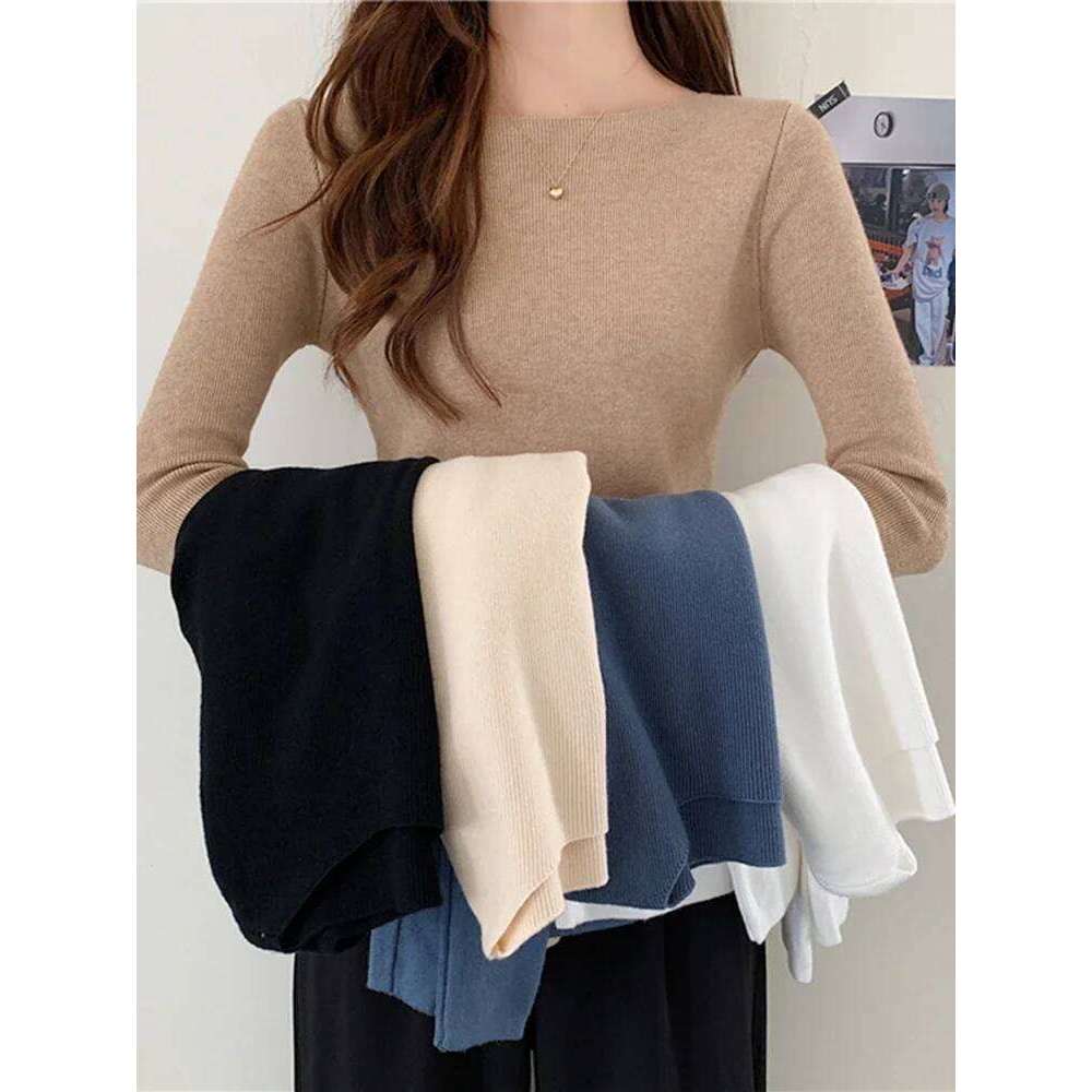 ITOOLIN Autumn Winter Women Sweaters Slash Neck Slim Knitted Pullovers chic Basic Solid Jumper Female Sweater Casual Jersey Tops XJ260305