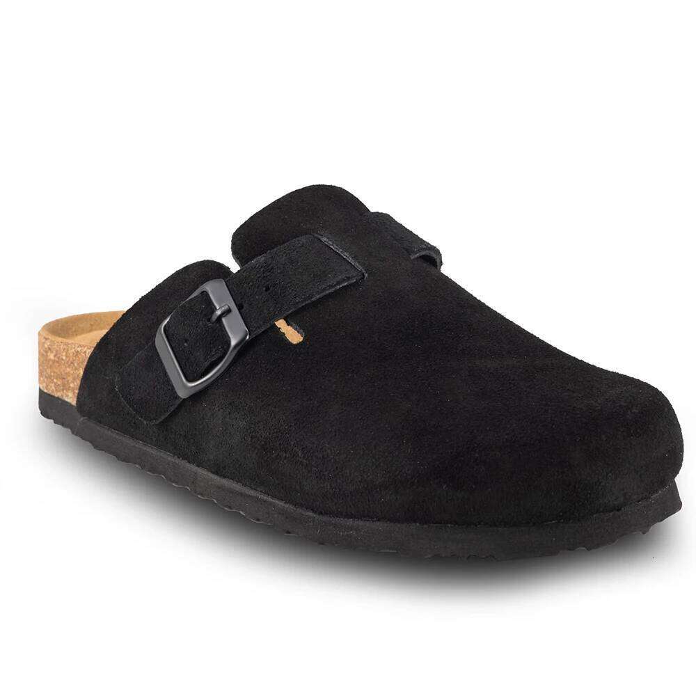 Kidmi Summer for Women Men Suede Adjustable Buckle Slip-on Cork Footbed Mules Clogs Antislip Sole Slippers Unisex