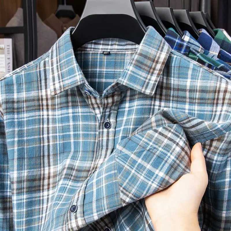 New Plaid Flannel Shirts For Men Long Sleeve 100Cotton Fashion Casual Soft Standard-Fit Man Blouse Clothes Oversize 10XL 11XL M260305
