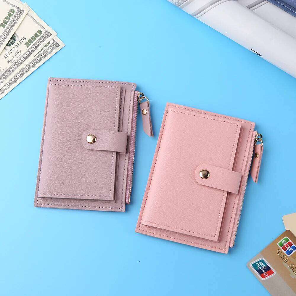 Women Fashion Multi-slot Zipper Card Holder PU Leather Mini Solid Color Wallet C260304