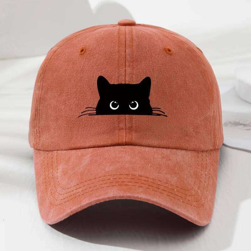 Black cat print soft top baseball cap retro men and women outdoor, suitable for sports, fishing, camping Y260304