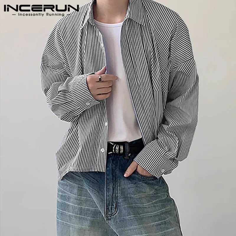 Men Striped Shirt Lapel Long SLeeve Loose Korean Style Men Clothing Streetwear 2024 Fashion Casual Male Shirts S-5XL M260305