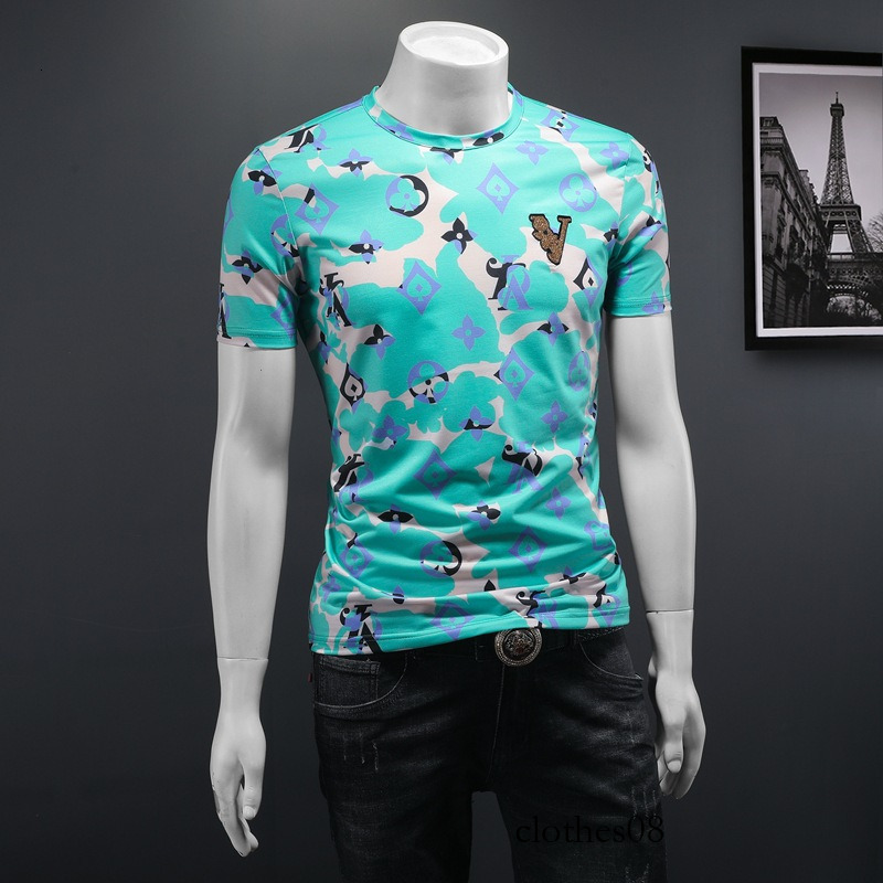 Men's New Summer T-Shirt Fashion European and American Style T-Shirt, Fine Craftsmanship, Mercerized Cotton, Multi-Color Print