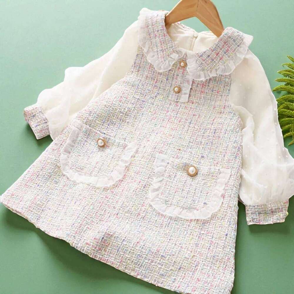 Cute Baby Girls Dresses Spring Autumn Puffle Sleeve Kids Princess Clothes Plaid Doll Collar Party Teens Wear for 6 8 10 12 Years Z260305