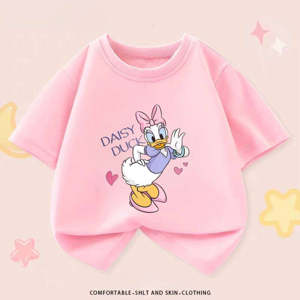 Disney Simple Fashion Cute Girls Tshirts Printed Daisy Duck Kids Short Sleeve Tees Children Clothing Summer Loose Casual T-shirt 0-neck XJ260304