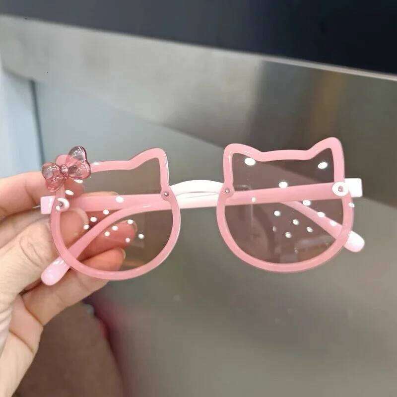 New Children Cute Kitty Sunglasses Acrylic Bow Outdoor UV Protection Sun Glasses Baby Girls Classic Kids Boy UV400 Eyewear Z260305
