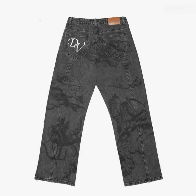 Men's Jeans Vintage Baggy Angel Cupid Pattern Men Women Trousers High Street Hip Hop Streetwear Unisex Casual Straight Leg Men's Clothing