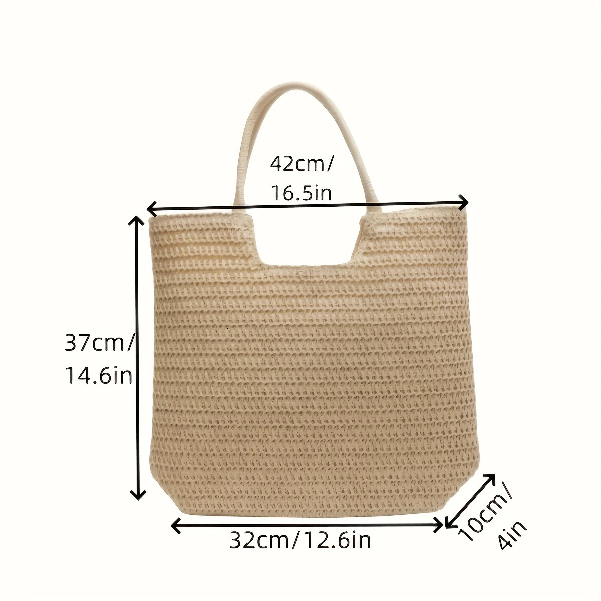 Large Capacity High-Quality Paper Straw Tote Bag - Durable Woven Beach Casual Handbag with Fixed Shoulder Straps 260303