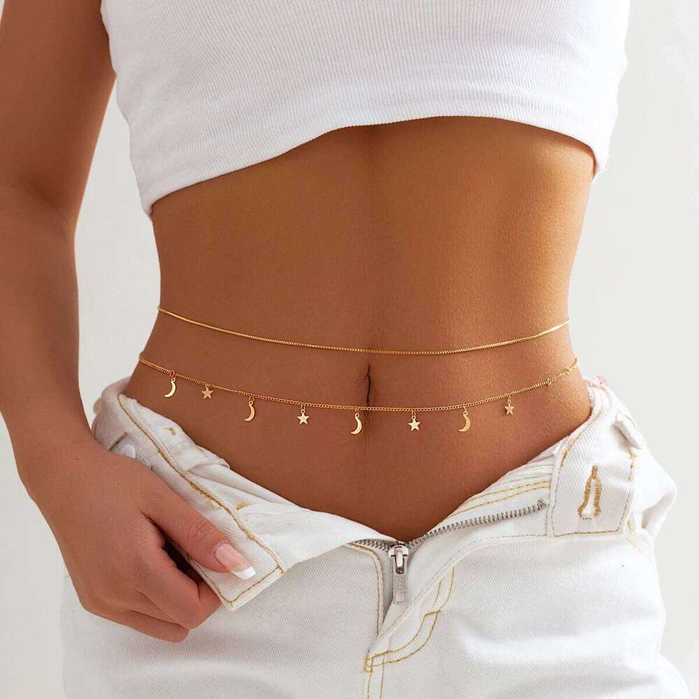 20 Styles Boho Rhinestone Zircon Star Moon Pendant Waist Belly Belt Chain Women Summer Bikini Y2K Accessories Rave Body Jewelry S260304