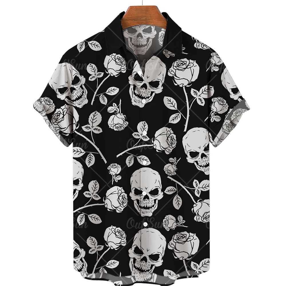 Hawaiian Beach Shirt Fashion Design Mens 3D Skull Print Shirt Retro Casual Street Clothing Mens Summer Unisex Short Sleeve Top M260305