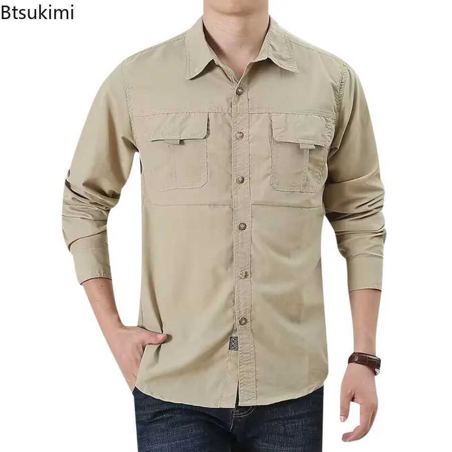 Cotton Cargo Shirts Mens Spring Autumn Long Sleeve 2-pocket Work Shirts Outdoor Casual Men Clothing Oversized 6XL M260305