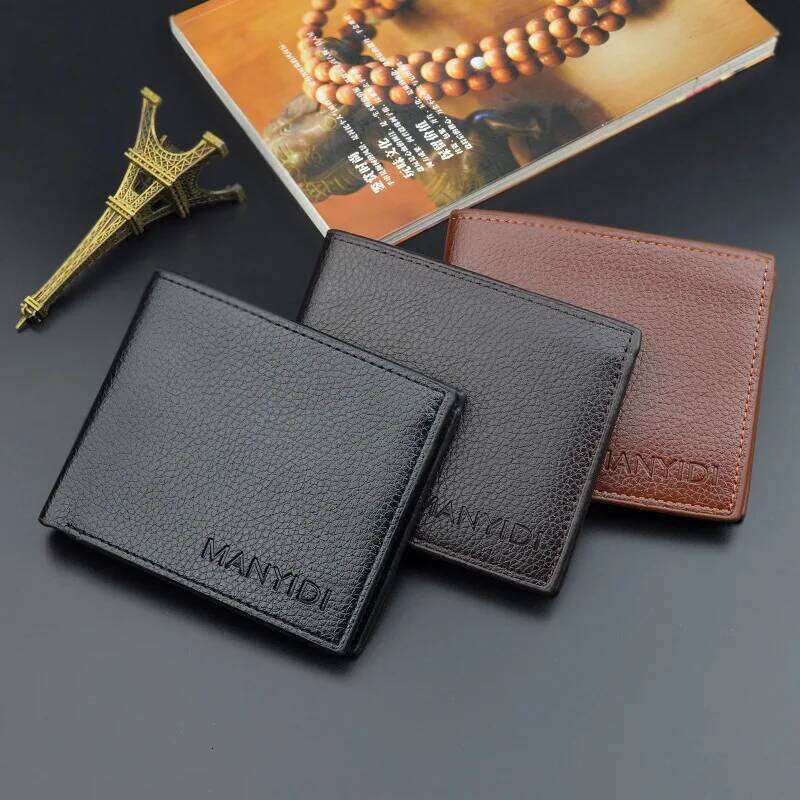 New Short Men's Thin Horizontal Business Casual Lychee Pattern Retro Soft Leather Wallet C260304