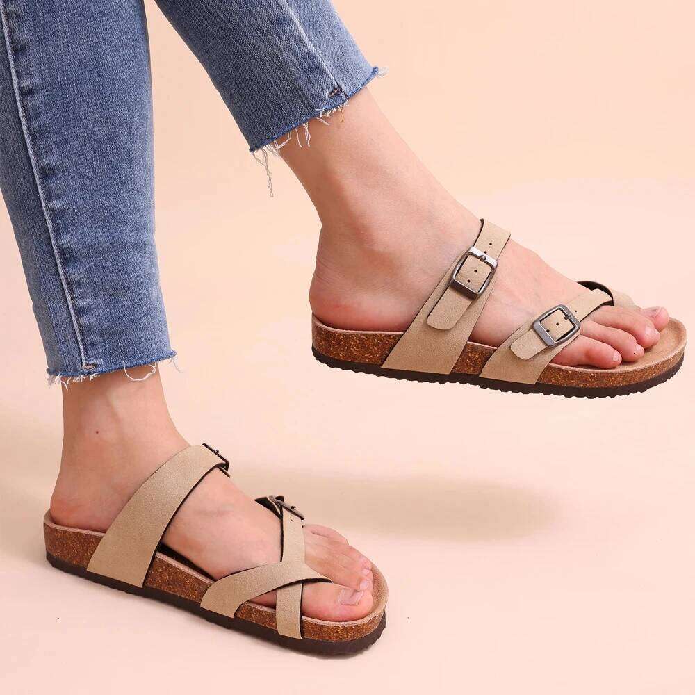 Kidmi New Fashion Women's Summer Cork Clogs Sandals Classic Women Mules Soft Suede Beach Slides With Adjustable Buckle