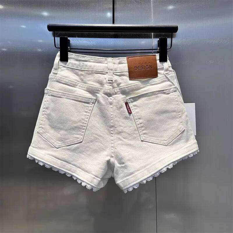 Simple And Hot Women Style Lace Patchwork Versatile Denim New Summer High-Waisted Slimming A-line Shorts Jeans XJ260305