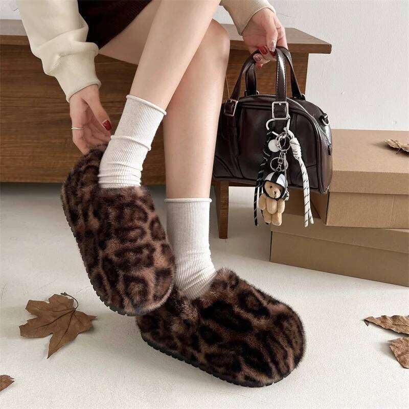Faux Fur Platform Slippers For Women Winter Fluffy Soft Plush Thick Sole Height Increasing Female Indoor Street Shoes