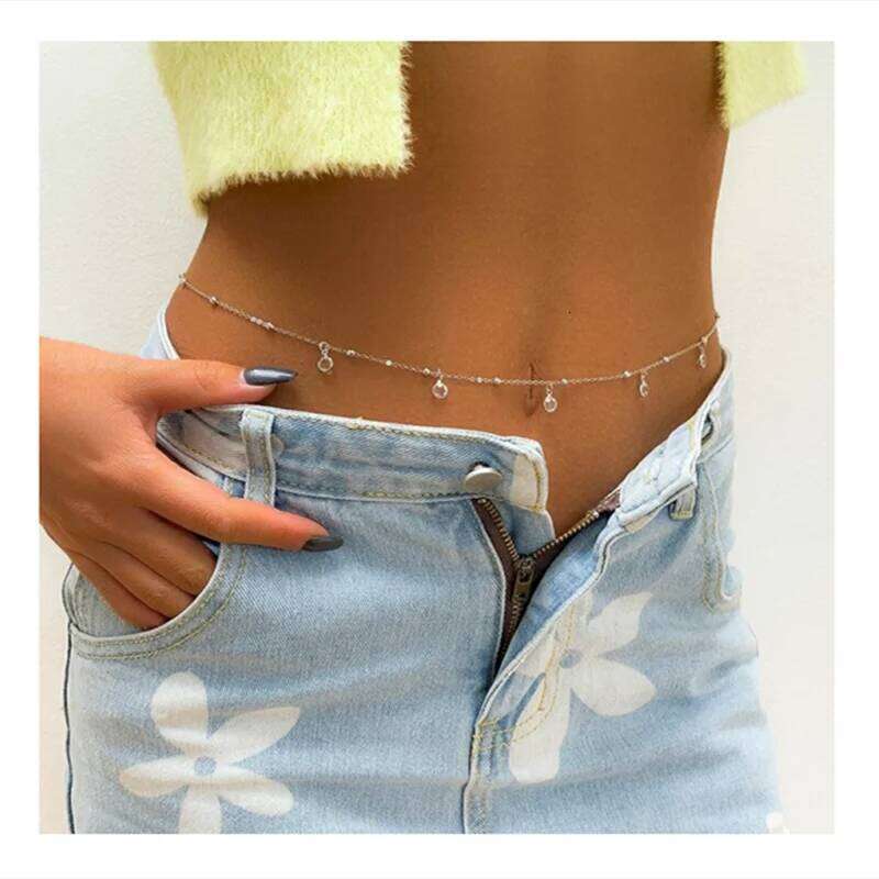 Rhinestone Waist Sexy Beach Metal Ball Thin Chain Body Chains Personalized And Minimalist Crystal Tassel Pendant Jewelry S260304
