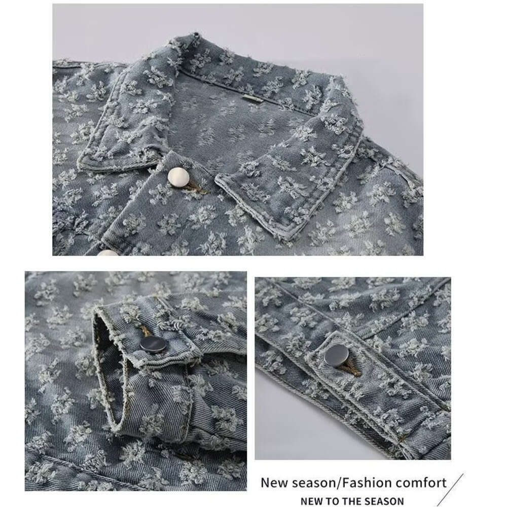 European Style Hot-Selling High Street Fashion Retro Distressed Washed Jacquard Denim Trendy Shirt Coat Spring Autumn Jacket