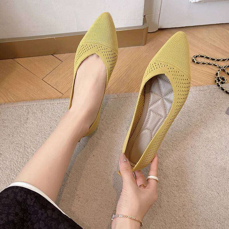 2025 Women Pointed Toe Flats Breathable Fabric Spring Summer Flat Shoes Soft Sole Slip-on Girls Daily Walking Driving Loafers