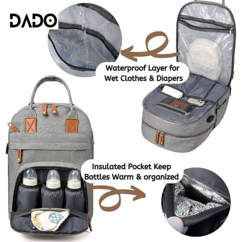 Diaper Bag Backpack Baby Essentials Travel Tote Multifunction Waterproof with Changing Station Pad Stroller Straps Big for Mommy Z260304