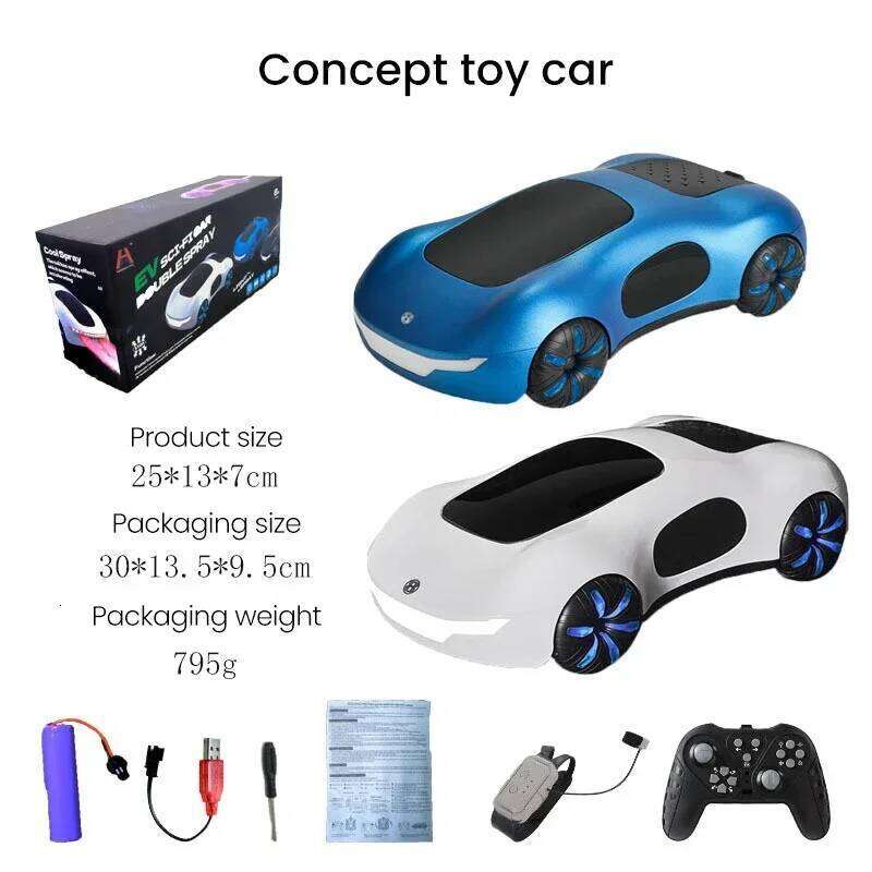 2.4G 1/18 RC Toy with Spray Light Kids Light-Controlled Watch Stunt Drift Car Remote Control Toys for Boys Z260304