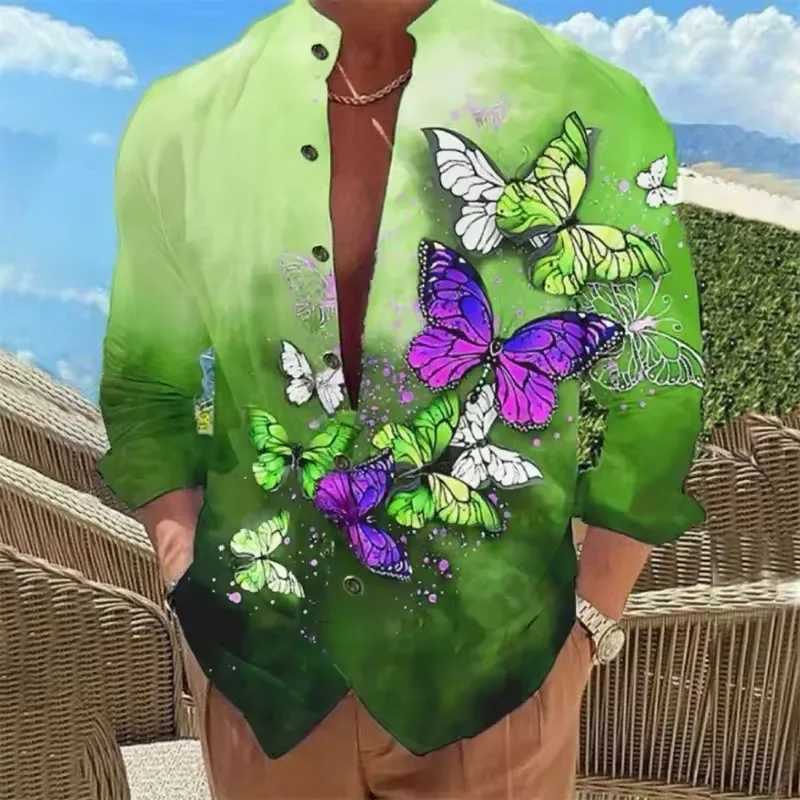 Mens Shirt 6-color Hawaiian 3D Mens Long Sleeved Shirt Butterfly Single Button Fashionable Casual Shirt M260305