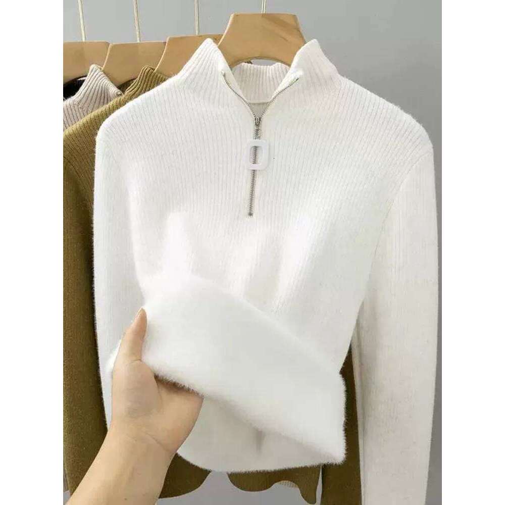 V-Neck Plus Velvet Thicken Knitted Pullover Sweater Woman Casaul Korean Fashion Knitwear Tops Jumpers Plush Lined Warm Sueter XJ260305