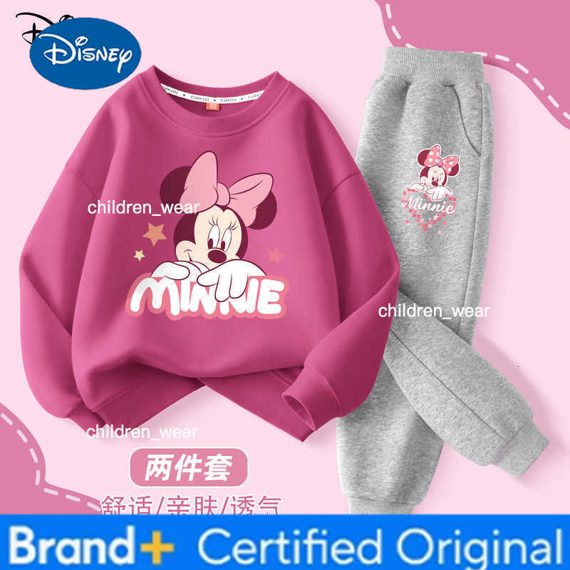 Disney Autumn Baby Girls Minnie Printed Clothes Set Kid Girl Sweatshirts Pullover Top and Pants 2pcs Suit Children Tracksuits H260305