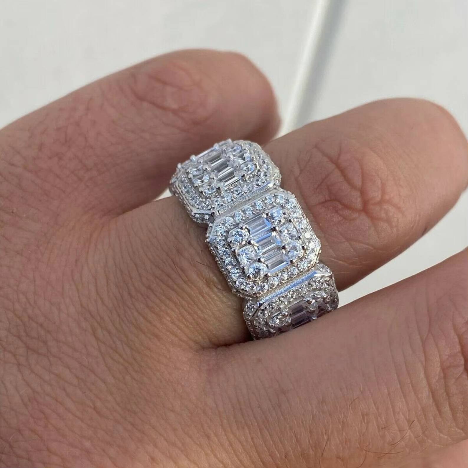 Mens Custom Iced Rapper Fine Jewelry 14k Rose Gold Plated Moissanite Engagement Ring Classic Hip Hop Champion IGI Certified Lab