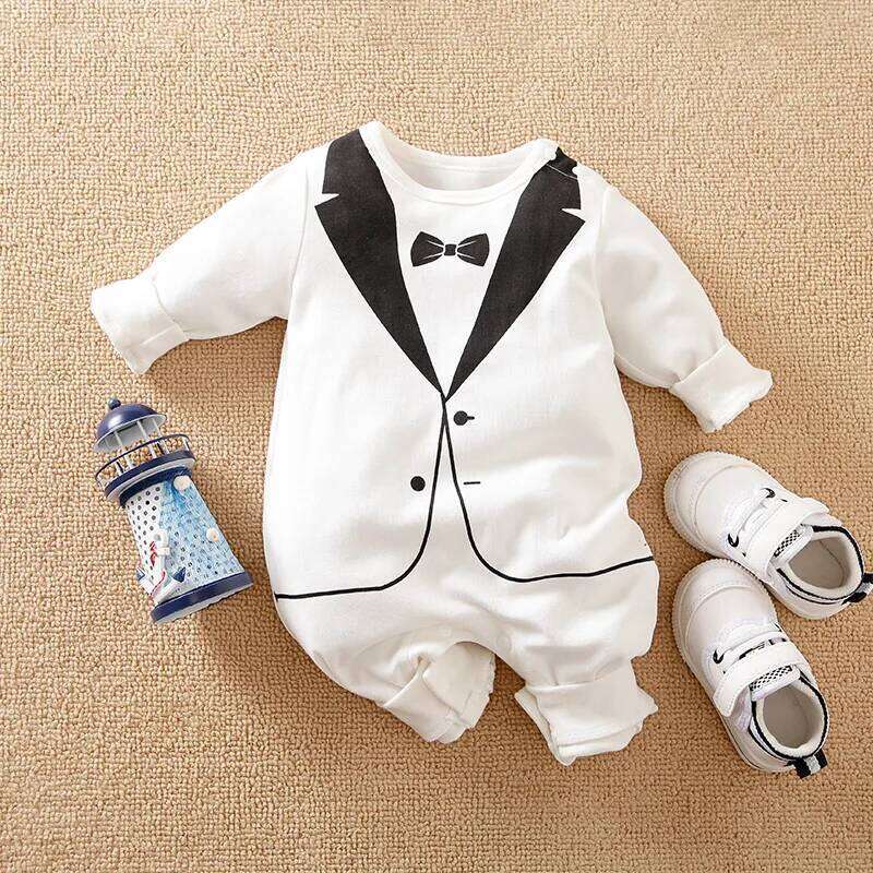 Spring Autumn Boys And Girls Gentleman Style Handsome Cotton Comfortable Long Sleeve Baby Bodysuit Z260304