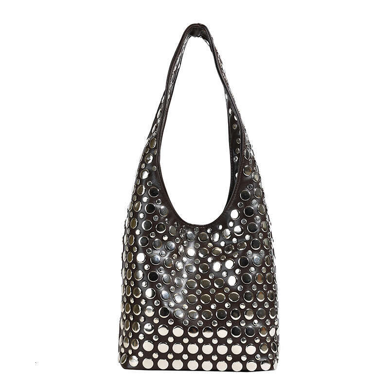 European and American Fashion Handbag for Women 2025 New Casual Bucket Personality Trendy Cool Polka Dot Rivet Underarm Bag