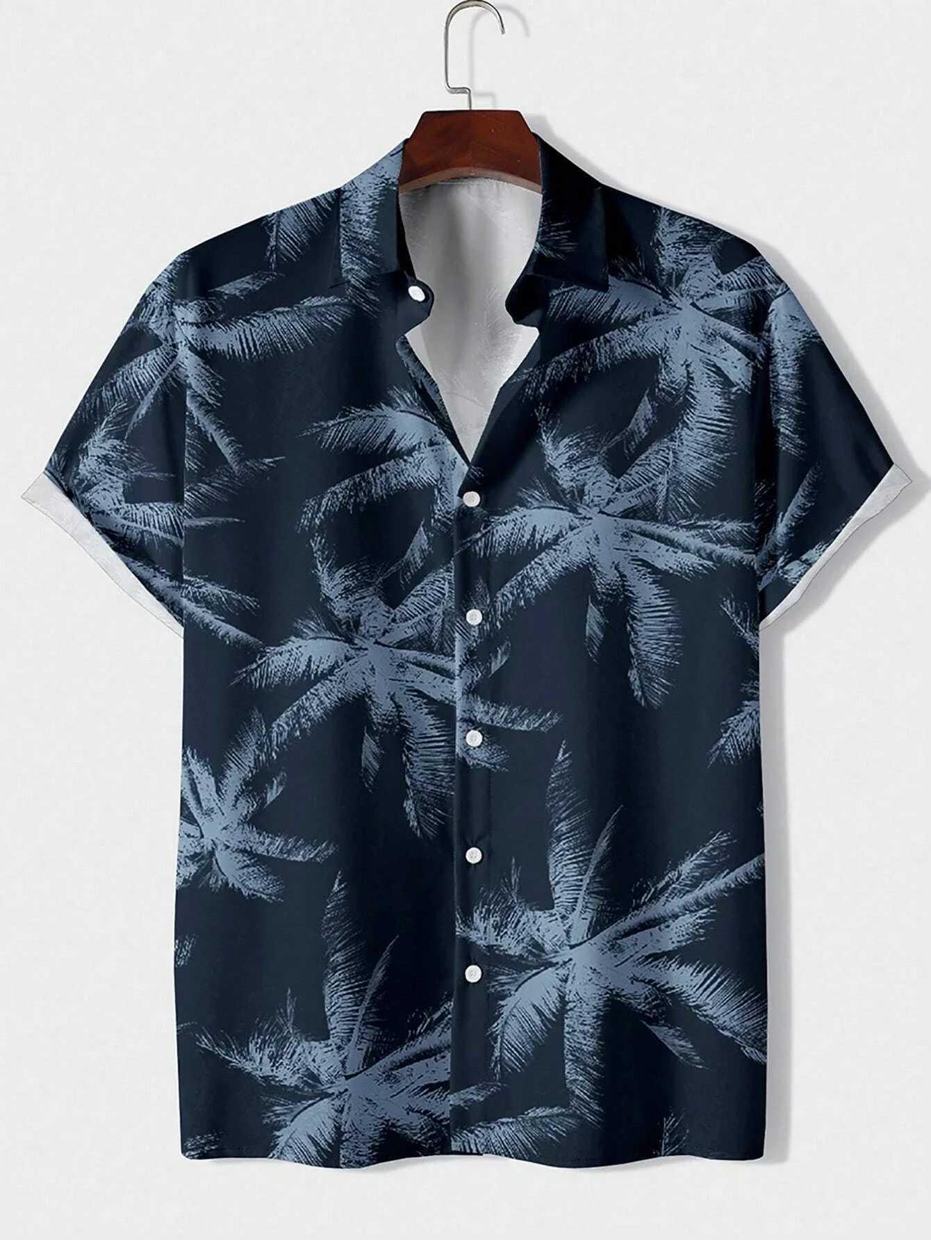 Mens Tropical Plant 3D Print Hawaiian Beach Flower Shirt Casual Slim Fashion Shirt Simple Retro Lapel Short Sleeve Shirt Top M260305