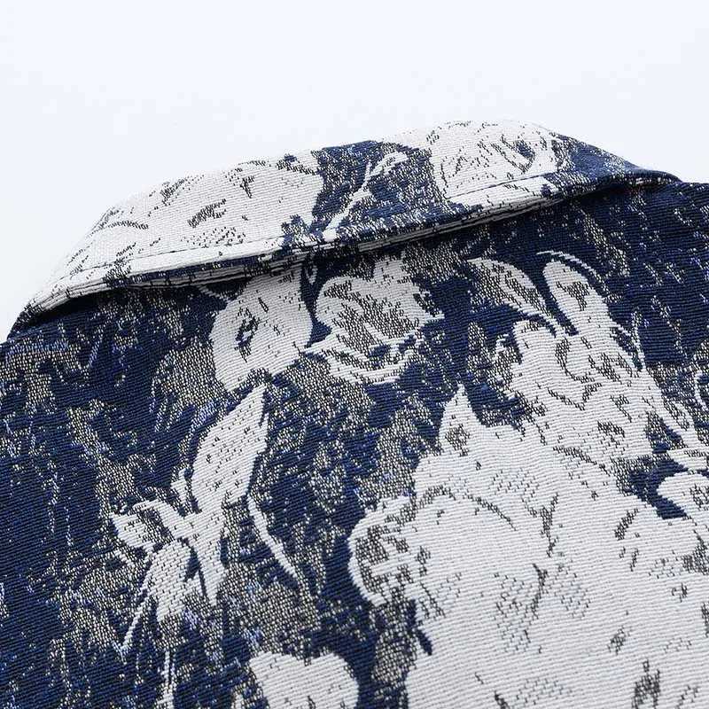 Streetwear Mens Casual Shirt Jacket Trendy Jacquard Coat Oil Painting Effect Hong Kong Style Retro Workwear Outerwear M260305