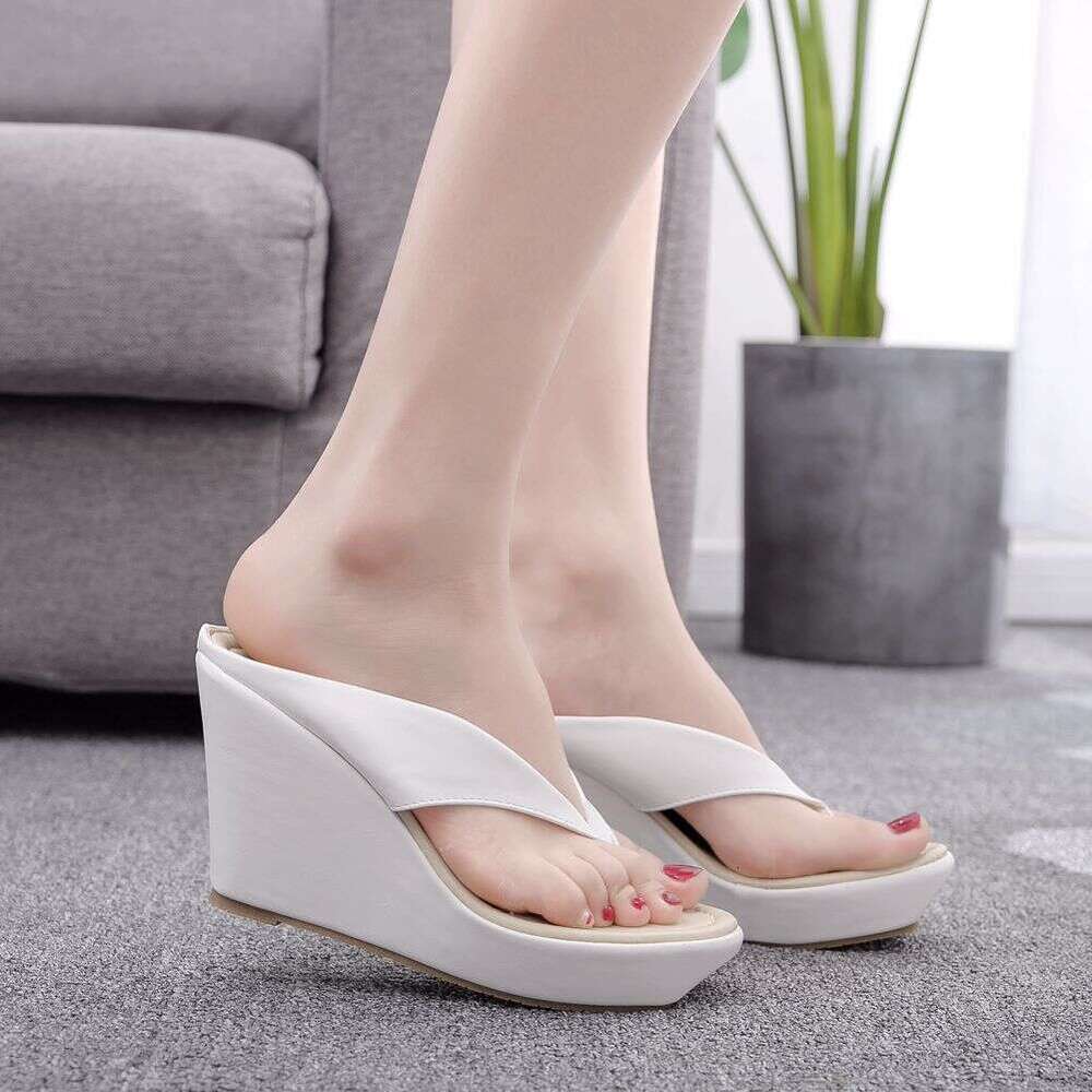 Foreign Trade Large Size Heel Slippers Waterproof Beach Toe Post Sandals Thick Sole Platform Wedge Flip Flops