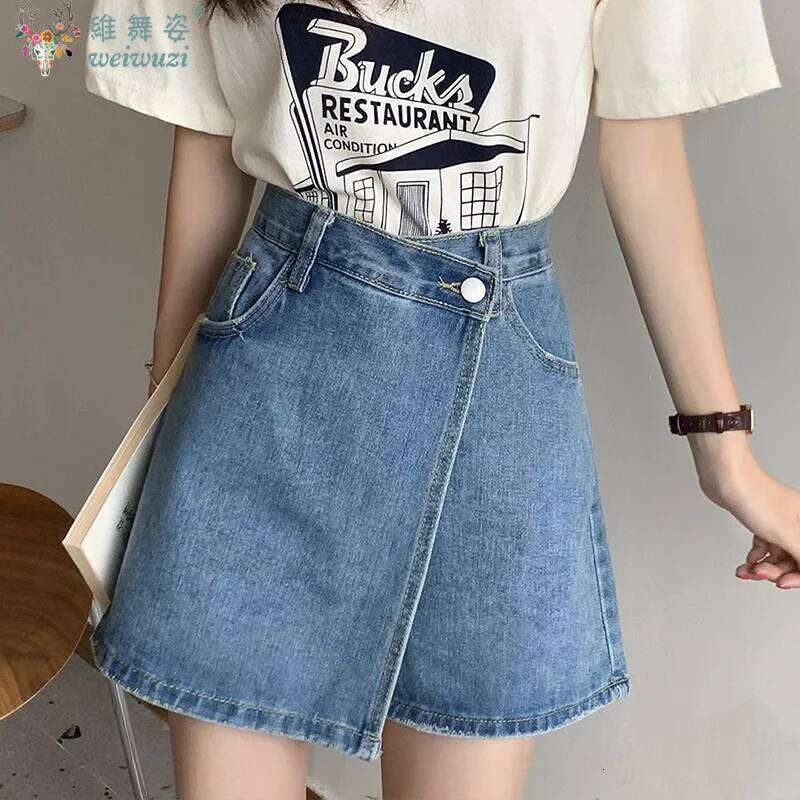 2026 Summer High-waisted Slimming Denim Skirt for Women Versatile Unique Fashion Exposure-proof Irregular A- Line Jeans Shorts XJ260305