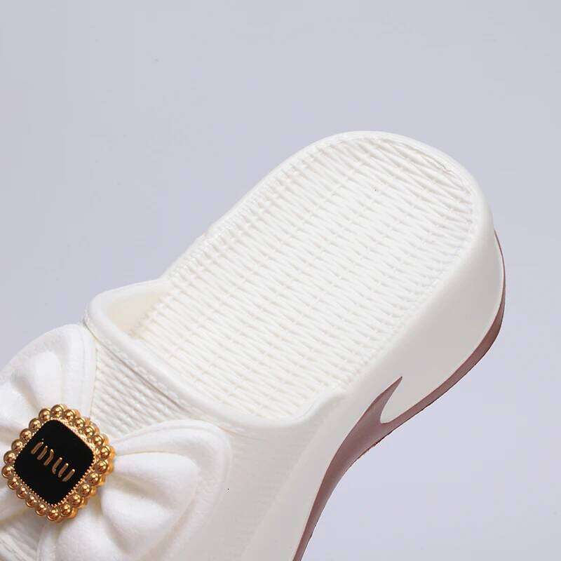 Kidmi Summer New Fashion Thick-soled Slippers 6 CM Round Head Bow Slide EVA High-value Versatile Women High Heels